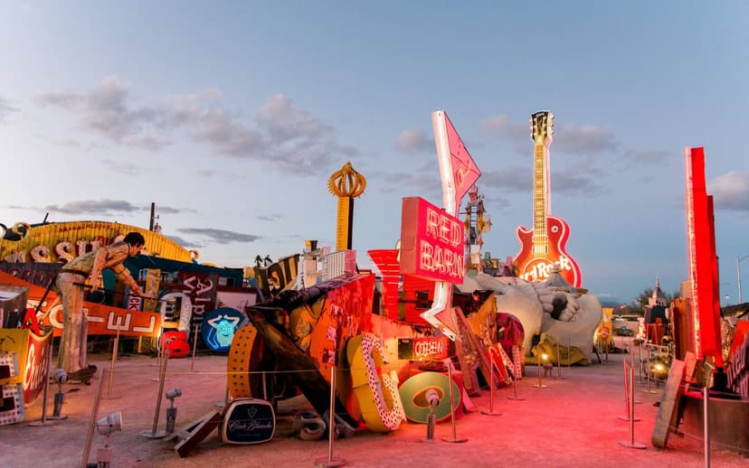 Neon Museum in Las Vegas — The Neon Boneyard — two acres of retired Vegas casino signs preserved outdoors near Downtown, with day and night tours