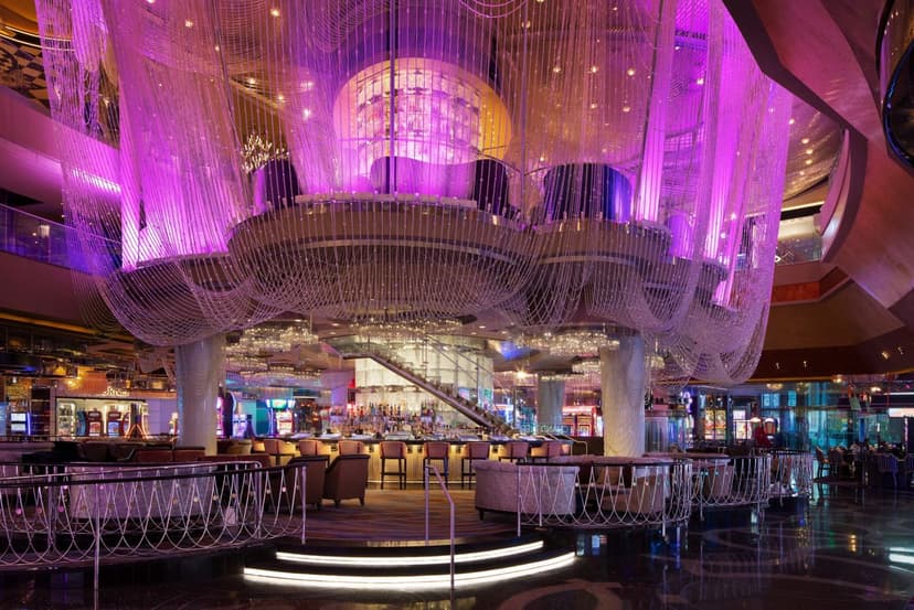 The Cosmopolitan of Las Vegas in Las Vegas — The 110,000-sq-ft Cosmopolitan casino floor — the Identity players club, BetMGM sportsbook, and the Chandelier bar above the pits