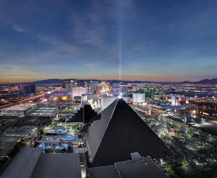 Luxor Las Vegas in Las Vegas — The 1993 black-glass pyramid on the south Strip — a 4,407-room Egyptian-themed resort with the most powerful sky beam in the world