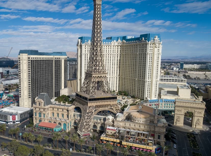 Paris Las Vegas in Las Vegas — The 1999 French-themed resort at center Strip — a half-scale Eiffel Tower, 2,916 rooms, and the Paris facade above the casino