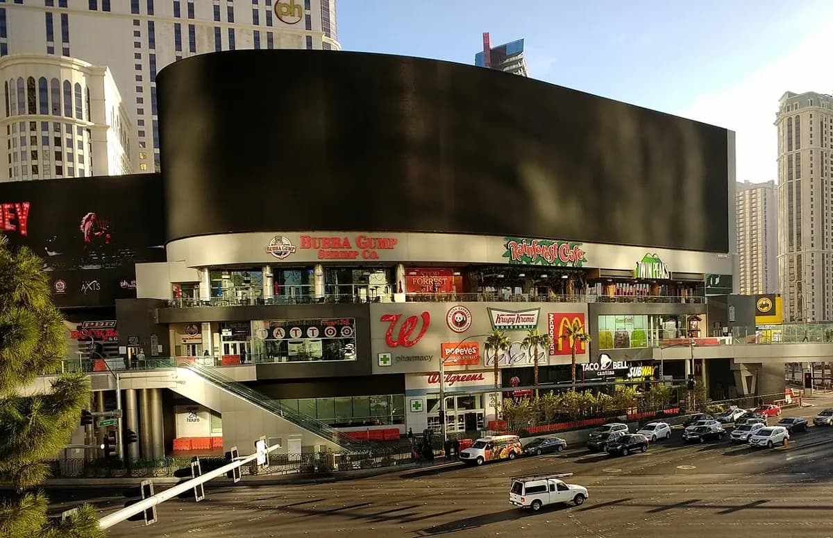 Walgreens pharmacy storefront at Harmon Corner on the Las Vegas Strip